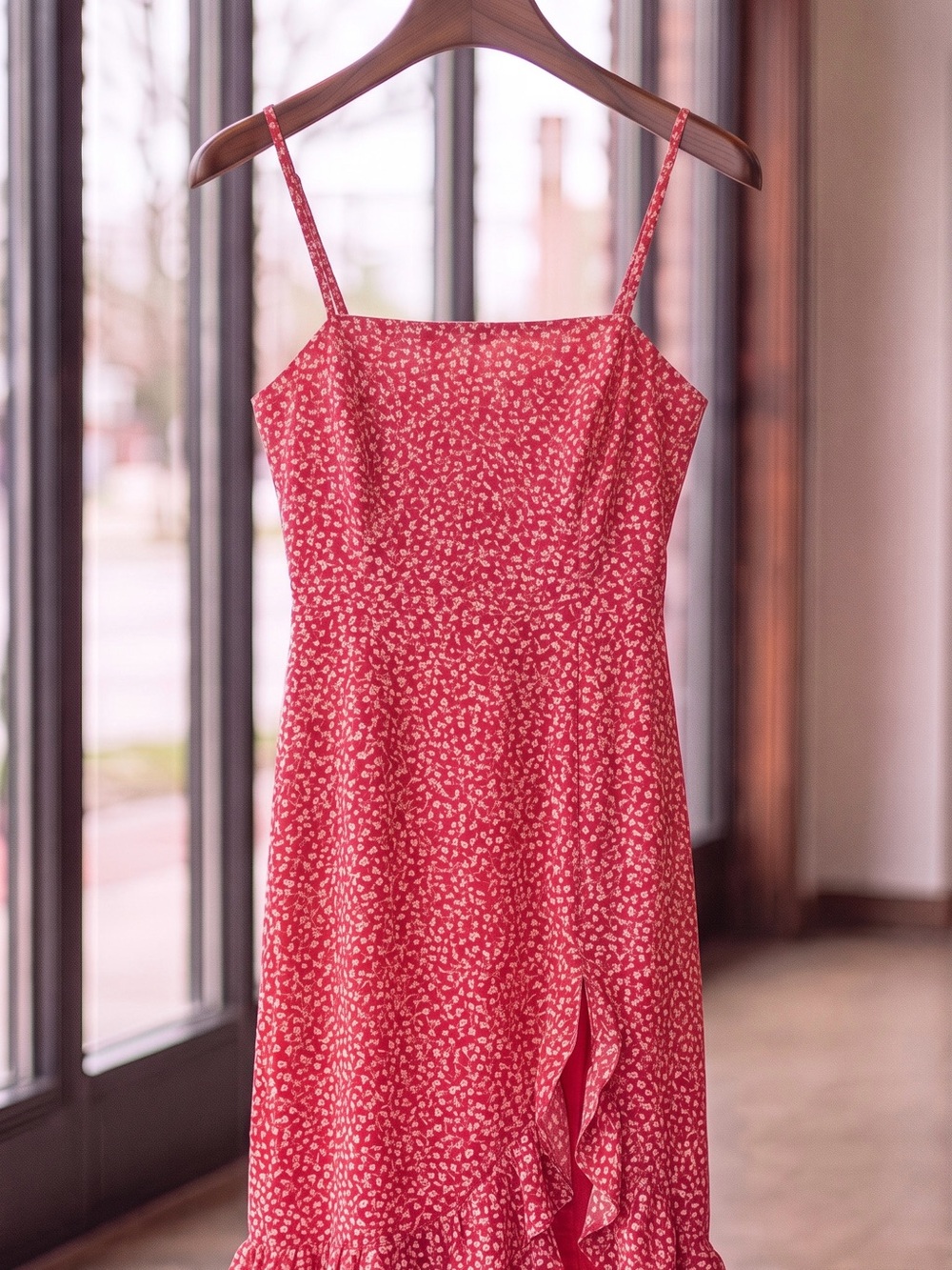 Red Wrap-Style Casual Dress